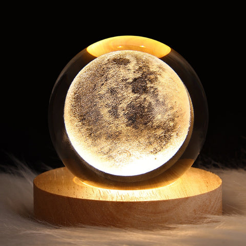 Crystal Ball 3D LED Night Light Astronomical Planets USB Rechargeable Bedside Lamp Home Decor