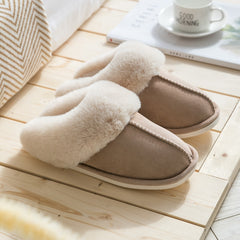 Cotton Home Fur Slippers for Women Winter Warm Plush Bedroom Non-Slip Indoor Slippers