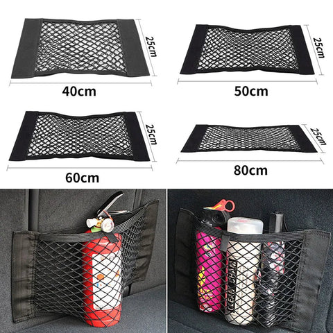 Car Trunk Organizer Net Stretchy Mesh Velcro Universal Storage Bag Pocket Back Seat Auto Accessory