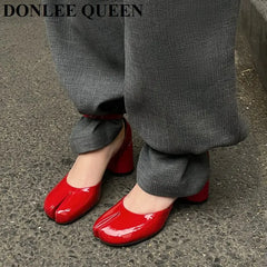 New Fashion Chunky Heel Sandals for Women Party Dress Shoes Split Toe Pumps Ankle Strap Sandal Shoes