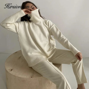 Women's Turtle Neck Winter Sweater Elegant Thick Warm Knitted Pullover Loose Fit