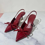 Red Patent Leather Pointed-Toe Slingback Heels with Bow – Chic & Elegant