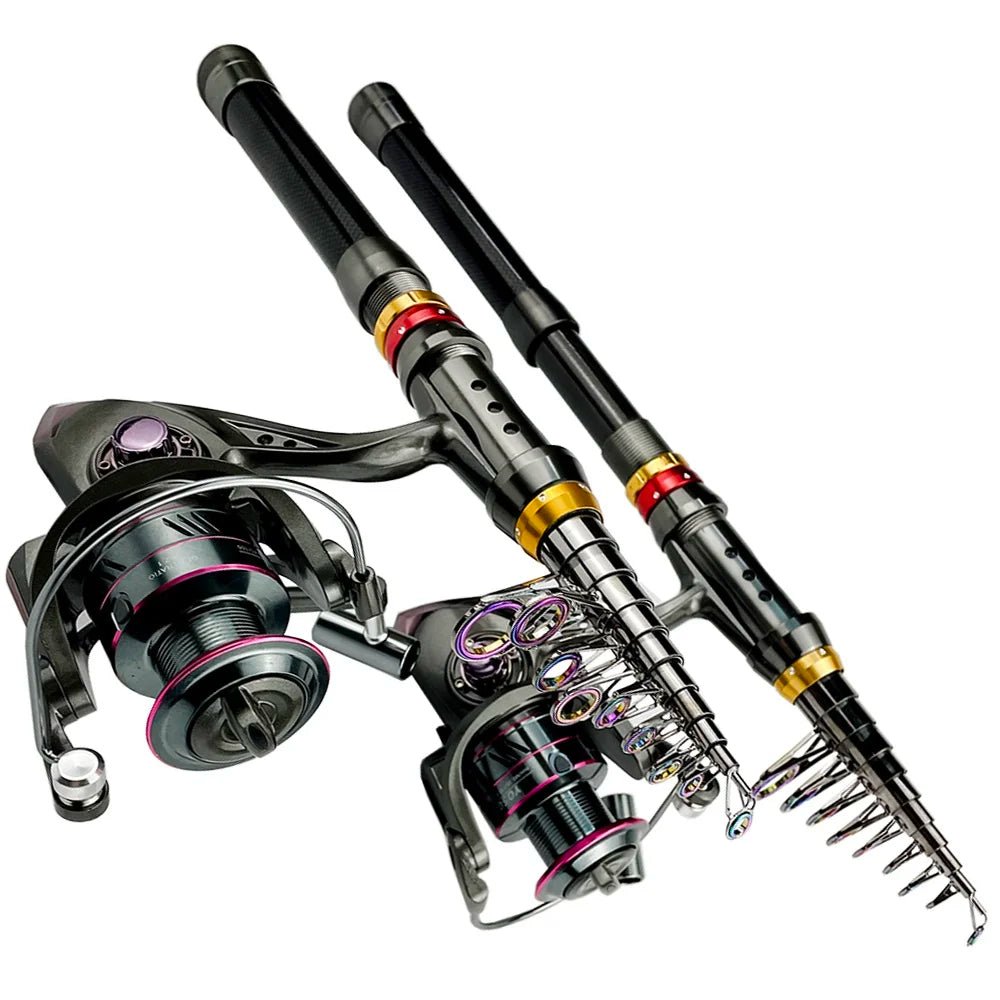 Fishing rod and reel set on a white background
