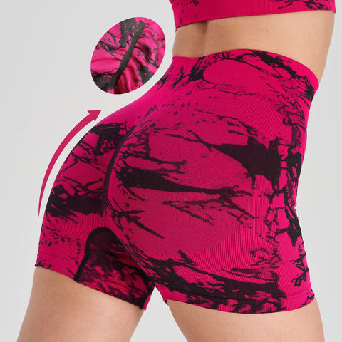 Gym Shorts Women Seamless Tie Dye High Waist Tummy Control Push Up Workout Yoga Fitness Exercise