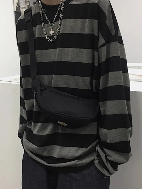 Long Sleeve T-Shirt Women Striped Sweater Oversized Blouse Grunge Casual Streetwear Fashion Top