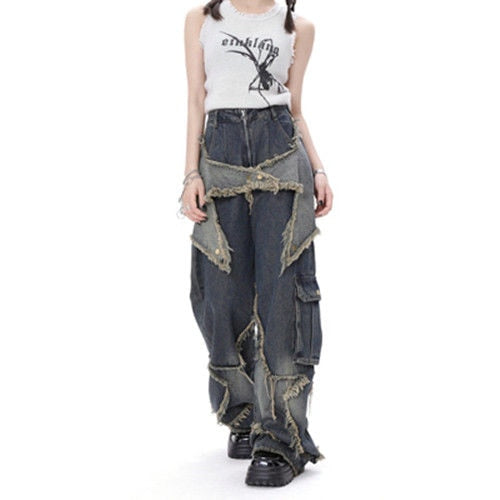 American Style Retro High Street Wide Leg Jeans Trendy Punk Casual Baggy Pants