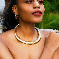 Chunky Striped Flat Snake Collar Necklace for Women Vintage Gold Color Wide Metal Choker Necklace
