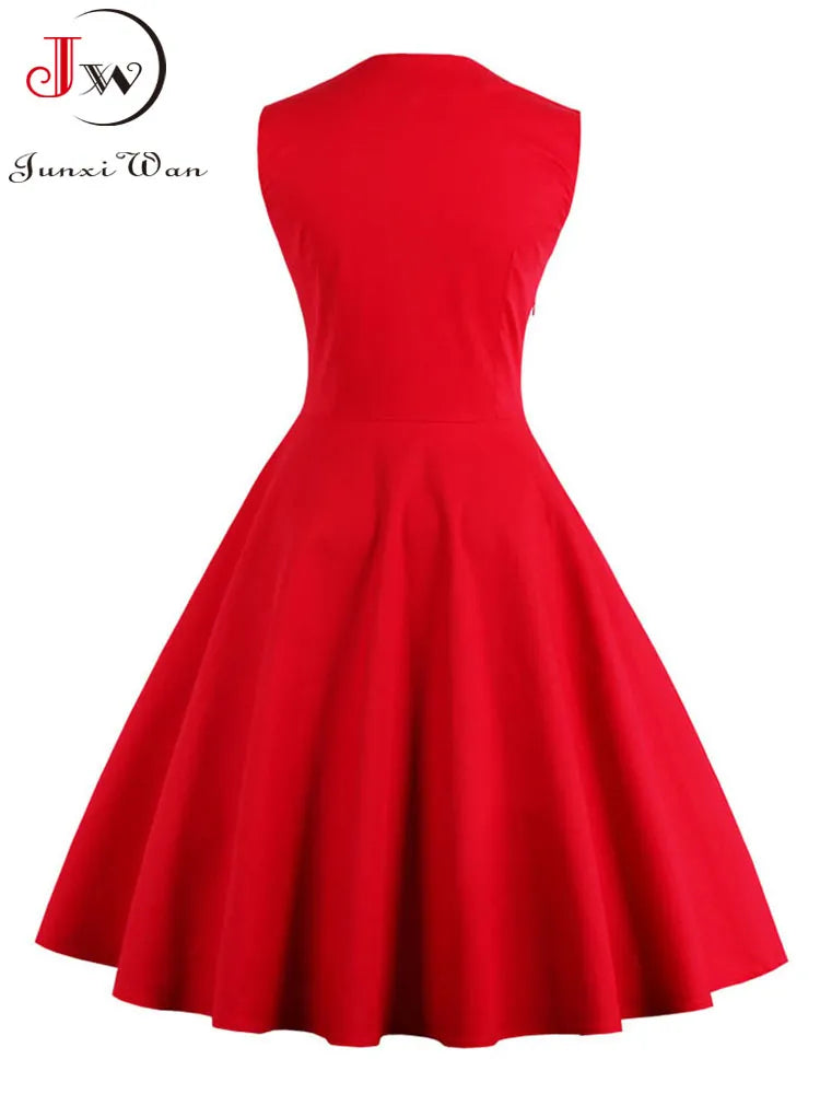 Plus Size Women's Retro Vintage Dress 50s 60s Rockabilly Style Party Midi Dresses