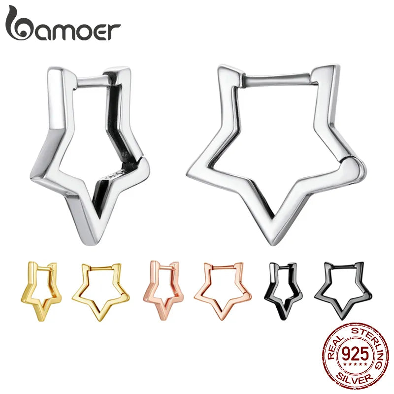 Platinum Over 925 Sterling Silver Earrings Star Shape Stud Minimalist Earrings