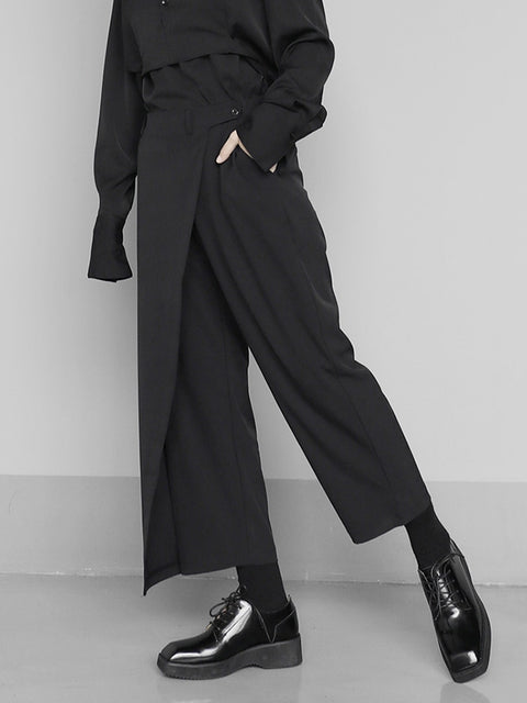 Elastic Waist Pleated Trousers Women Above Ankle Long Casual Comfortable Fashion Pants