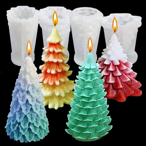 Christmas Candle Mold 3D Tree Silicone DIY Making Kit Handmade Soap Plaster Resin Baking Holiday Gift