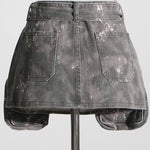 Short A Line Skirts For Women High Waist Short Length Mini Patchwork Lace Up Camouflage Denim Skirt