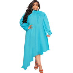 Plus Size Women's Chiffon Long Sleeve Dress Elegant Loose Irregular Hem Long Dress
