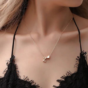 Fashionable Tiny Heart & Initial Cute Pendant Necklace 14K Gold Plated Silver Color Name Choker Necklace For Women Personalized Monogram Pendant Jewelry Gift