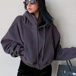 Women's Solid Fleece Hoodie Long Sleeve Cropped Oversized Hoodie Comfy Fleece Hoodie Streetwear Pullover