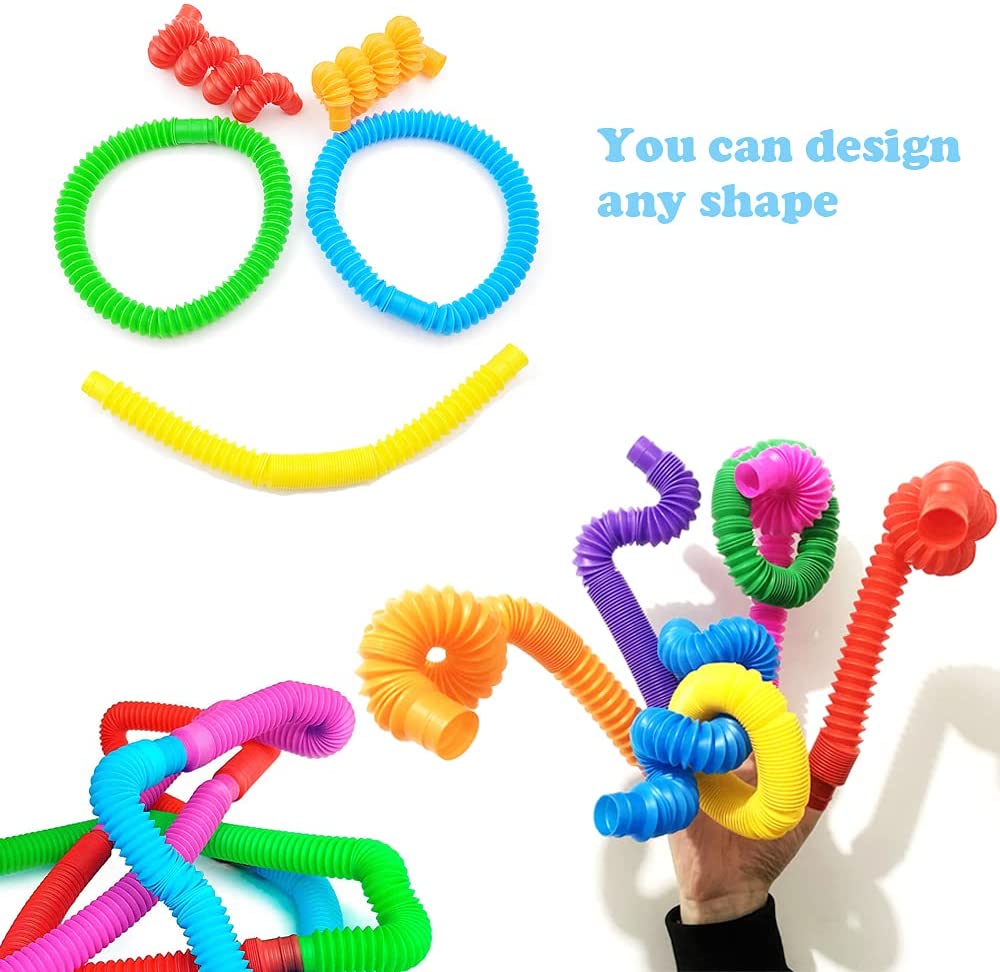 8-Pack Large Pop Tubes Fidget Toys Sensory Toy for Stress Anxiety Relief for Children Adults Montessori Learning Toys Toddlers Stretch Tube