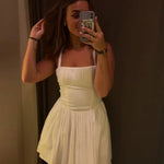 Elegant Solid  Slim Mini Dress Sexy Sleeveless Backless A-Line Pleated Hem Party Dress