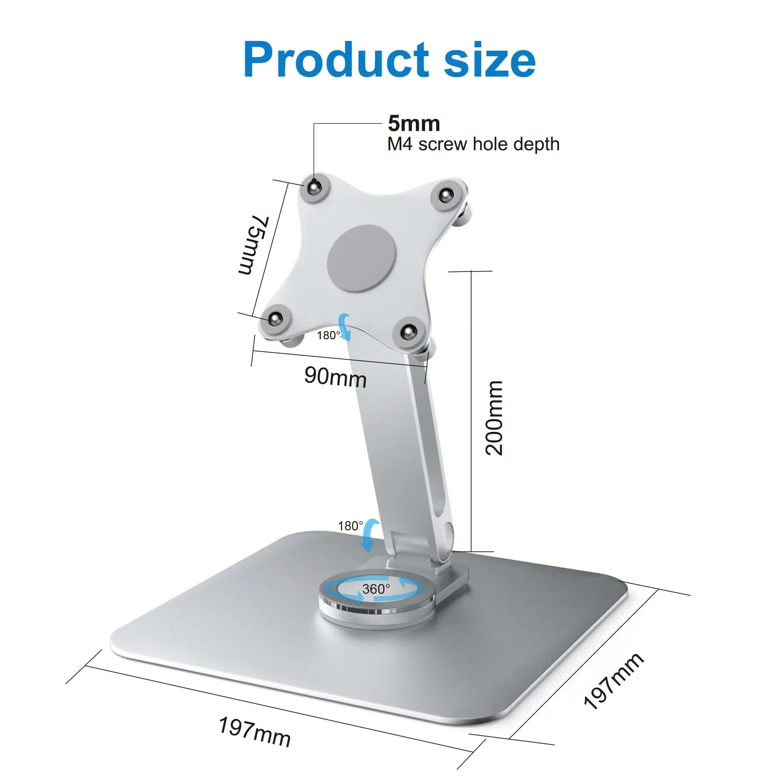 Monitor stand with dimensions labeled on a white background
