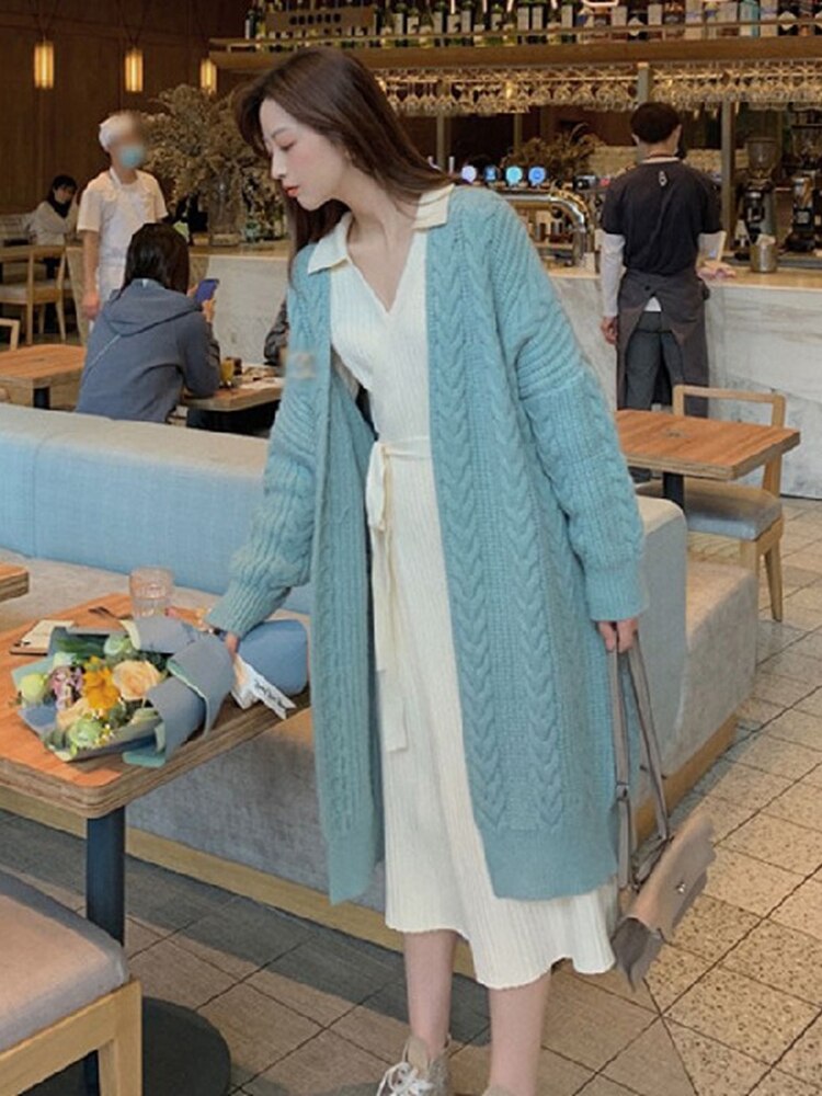 Women's Long Knitted Cardigan Oversized Jacket Cozy Warm Long Sleeve Cardigan