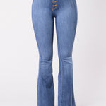 High Waist Flare Jeans for Women Skinny Bell Bottom Jean Pants Multi Button Denim Trousers