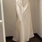 A-Line Long Satin Skirts For Women Elegant High Waist Maxi Skirts Silk Lace Up Maxi Skirt