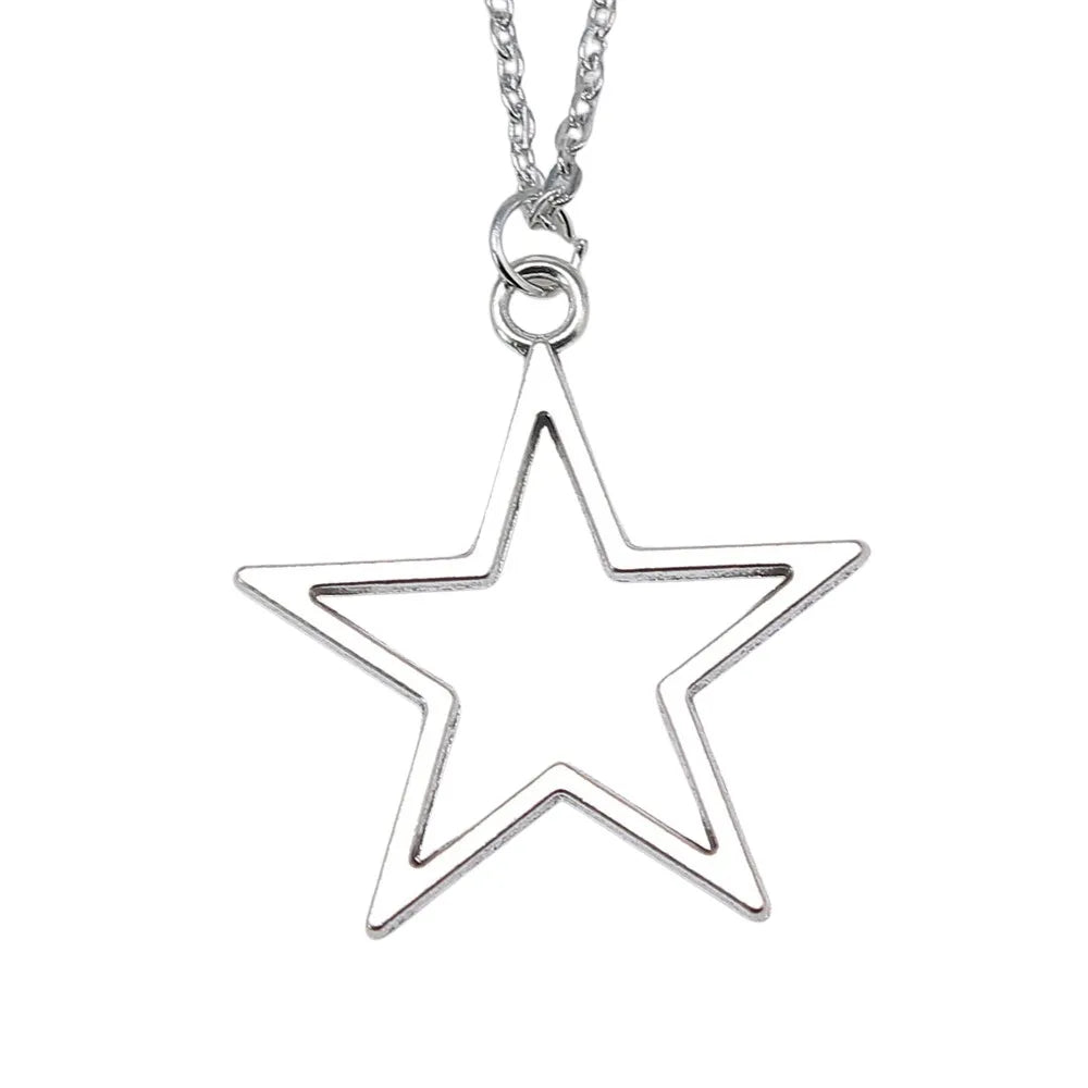 Vintage Silver Color Hollow Star Pendant Necklace For Women