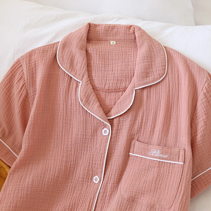 Women's & Men's Couple's Cotton Short-Sleeve Shirt & Shorts Pajamas Set