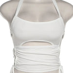 Sexy Backless Summer Crop Top Women Hollow Out White Sleeveless Bandage Halter Tank Tops Streetwear Clubwear