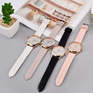 Women's Quartz Watch Large Round Face Luxury Fashion Brand with Leather Band Quartz Ladies Wristwatch