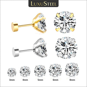 Stainless Steel Crystal Stud Earrings For Women / Men 4 Prong Tragus Round Clear Cubic Zirconia Earrings