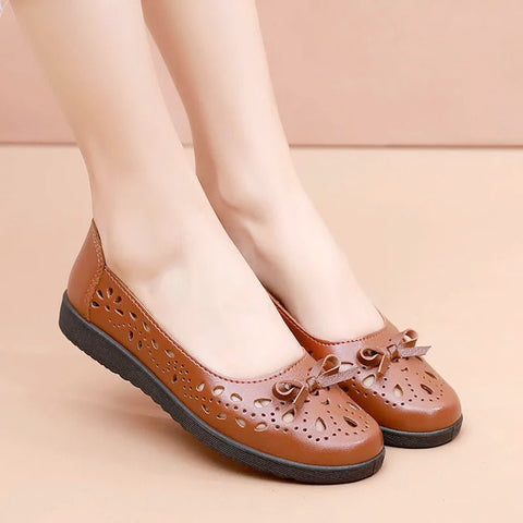 Flats Women Soft Leather Cut Out Slip On Casual Sandals Spring Summer Comfortable Footwear Shoes