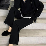 Warm Casual Knitted Pant Set Women's Long Sleeve Pullover & Elastic Waist Wide Leg Pants Sweater Set