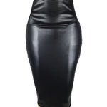 Women's Back Split Sexy Skirt Bodycon Clubwear Skirt High Waist PU Leather Skirt Vintage Long Pencil Skirts