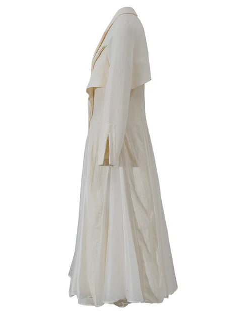 Long Sleeve Maxi Dress Women Pleated Elegant Lapel Neck Loose Fit Casual Party Fashion Dress