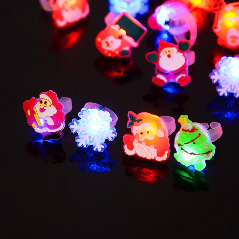 5/10/15 Pack Christmas LED Light Up Rings Gifts for Kids Glowing Christmas & Halloween Theme Rings Light Up Toys