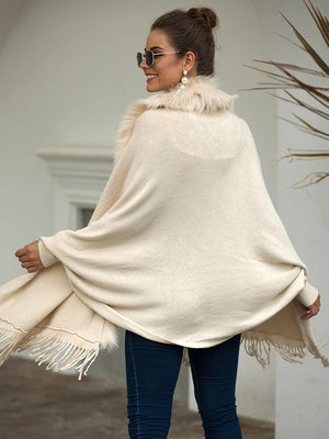 Faux Fur Collar Winter Shawls And Wraps Boho Women's Winter Shawls Cardigan Sweater Fringe Oversized Ponchos