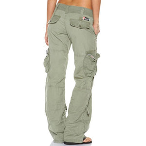 Women's Multi Pocket Cargo Pants Low Waist Hip Hop Wide Leg Baggy Trousers
