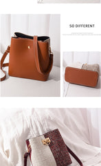 Women's Small Crossbody Bucket Bag Vegan Leather Circle Buckle Shoulder Bag Purse