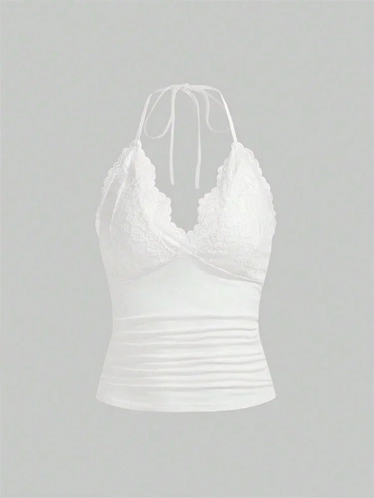 White lace camisole on a gray background