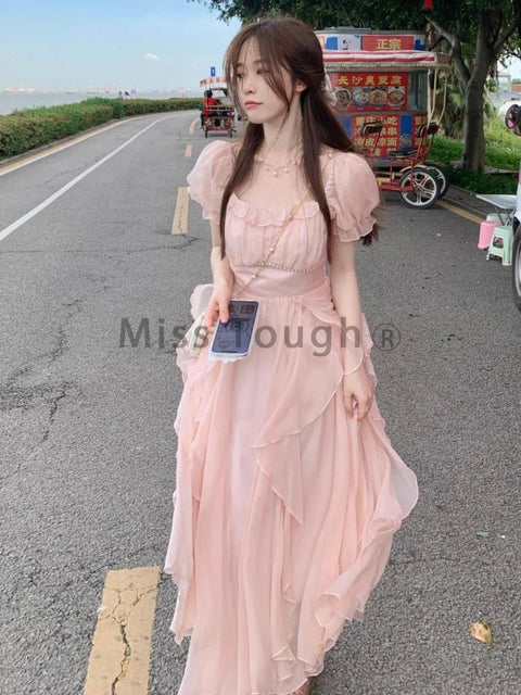Midi Dress Women Chiffon Fairy Solid Elegant A-Line Chic Contemporary Casual Party Fashion Dress