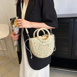 Handwoven Straw Purse Rattan Half-Moon Beach Handbag Large Capacity Women Summer Hollow Out Crossbody Shoulder Bag