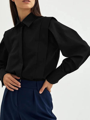 White/Black Long Sleeve Shirt for Women Elegant Casual Button Collar Top All-Season Office Wear Long Sleeve Shirt Boutique Fashion Aesthetic Button Shirts