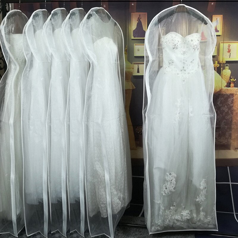 Double-sided Transparent Tulle/Voile Wedding Dress Dust Cover with Side-zipper for Home Wardrobe Gown Storage Bag