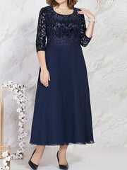 Plus Size Evening Dress for Women Sequined Lace Patchwork Elegant Wedding Party Formal Dress for Mother of Bride