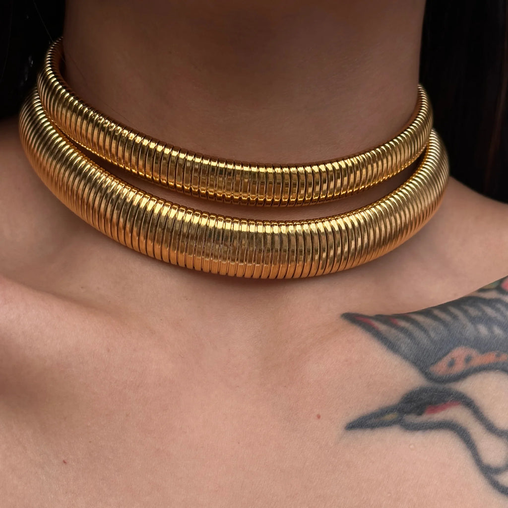 18k Gold Plated Over Titanium Steel Necklace Vintage Gypsy Elastic Choker For Women Girls Designer Fashion Aesthetic Jewelry