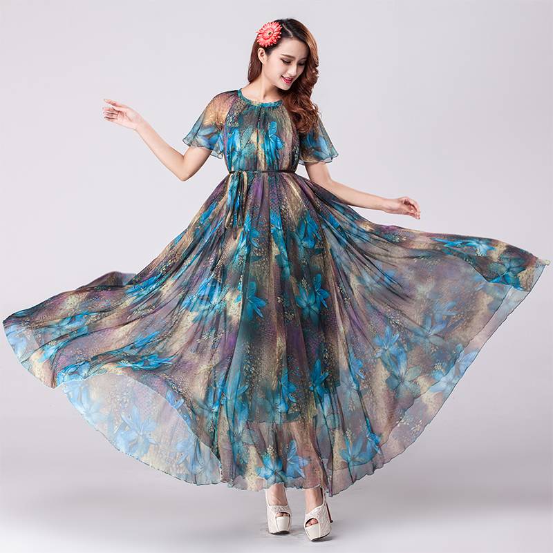 Women's Flower Print Loose Fit Party Dress