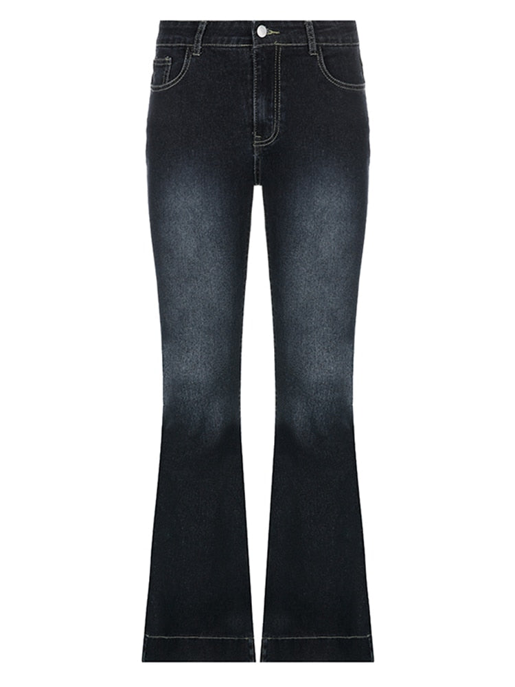 Women's Y2K Flare Jeans Vintage Low Waist Pants Aesthetic Streetwear Casual Denim Pants