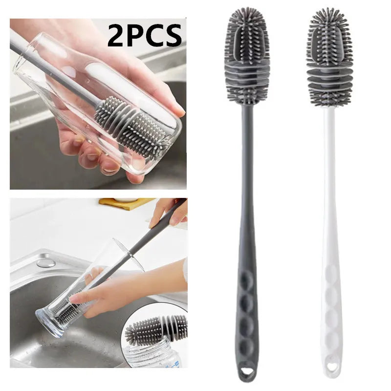 Cleaning Brush Long Handle Silicone Cup Scrub Brush Milk Bottle Water Bottle Cleaner Glass Cup Cleaning Brush Kitchen Cleaning Tools