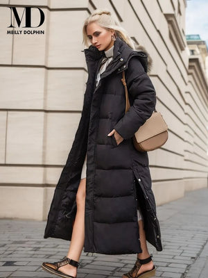 Women's Extra-long Hooded Puffer Coat New Boutiques Fashion Casual Thick Down Padded Winter Coat