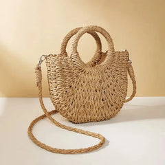 Handwoven Straw Purse beige